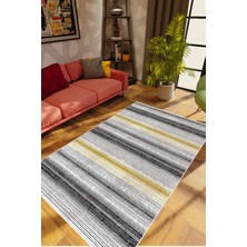 Salon Halısı Modern Eskitme Gri Gold Siyah Kaydırmaz Kesme Yıkanabilir Ince Halı Tüysüz Kilim