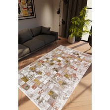 10 Post Online Salon Halısı Modern Patchwork Mozaik Desen Kahverengi Kaydırmaz Yıkanabilir Ince Halı Tüysüz Kilim