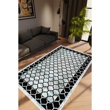 10 Post Online Salon Halısı Modern Geometrik Siyah Gri Kaydırmaz Kesme Yıkanabilir Ince Halı Tüysüz Kilim