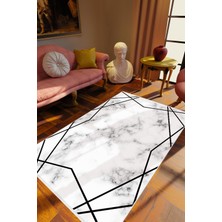 10 Post Online Salon Halısı Eskitme Geometrik Gri Beyaz Siyah Kaydırmaz Kesme Yıkanabilir Ince Halı Tüysüz Kilim