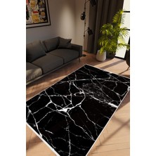 Salon Halısı Taş Mermer Modern Siyah Beyaz Kaydırmaz Kesme Yıkanabilir Ince Halı Tüysüz Kilim