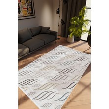 Modern Eskitme Gri Kaydırmaz Kesme Yıkanabilir Ince Halı