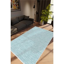 Salon Halısı Modern Eskitme Mavi Kaydırmaz Kesme Yıkanabilir Ince Halı Tüysüz Kilim