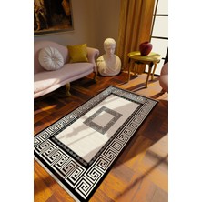 Klasik Gri Dijital Baskı Halı Kaydırmaz Ince Yıkanabilir