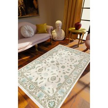 10 Post Online Salon Halısı Çiçekli Kilim Temalı Yeşil Gri Turkuaz Kaydırmaz Yıkanabilir Ince Halı Tüysüz Kilim