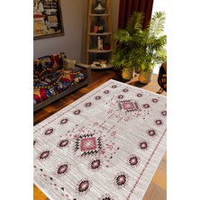 Salon Halısı Kilim Otantik Eskitme Ekru Gri Gülkkurusu Kaydırmaz Yıkanabilir Ince Halı Tüysüz Kilim