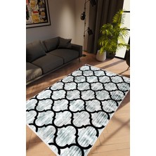 10 Post Online Modern Geometrik Gri Siyah Kaydırmaz Kesme Yıkanabilir Ince Halı