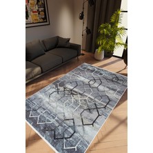 Salon Halısı Modern Geometrik Gümüş Gri Krem Kaydırmaz Kesme Yıkanabilir Ince Halı Tüysüz Kilim
