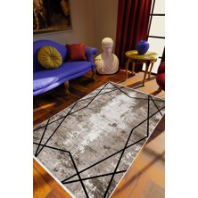 10 Post Online Salon Halısı Eskitme Geometrik Kahverengi Vizon Kaydırmaz Kesme Yıkanabilir Ince Halı Tüysüz Kilim