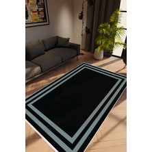 Salon Halısı Modern Çizgili Siyah Gri Kaydırmaz Kesme Yıkanabilir Ince Halı Tüysüz Kilim