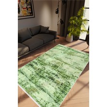 Salon Halısı Doku Eskitme Haki Yeşil Kaydırmaz Kesme Yıkanabilir Ince Halı Tüysüz Kilim