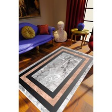 Eskitme Geometrik Çerçeve Desenli Mermer Gümüş Gri Siyah Metalik Kaydırmaz Kesme Yıkanabilir Ince Ha