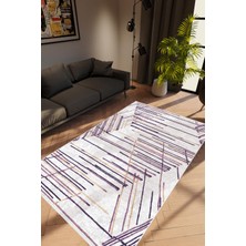 Salon Halısı Modern Eskitme Gri Kahverengi Kaydırmaz Kesme Yıkanabilir Ince Halı Tüysüz Kilim