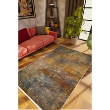 Salon Halısı Pastel Eskitme Metalik Gri Gold Kahverengi Kaydırmaz Yıkanabilir Ince Halı Tüysüz Kilim