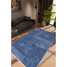 10 Post Online Salon Halısı Modern Eskitme Lacivert Indigo Kaydırmaz Kesme Yıkanabilir Ince Halı Tüysüz Kilim