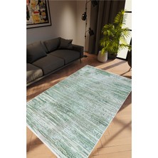 Salon Halısı Doku Eskitme Yeşil Kaydırmaz Kesme Yıkanabilir Ince Halı Tüysüz Kilim