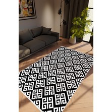 10 Post Online Salon Halısı Modern Geometrik Siyah Beyaz Kaydırmaz Kesme Yıkanabilir Ince Halı Tüysüz Kilim