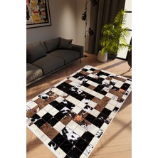 Salon Halısı Modern Patchwork Gri Kahverengi Siyah Kaydırmaz Yıkanabilir Ince Halı Tüysüz Kilim