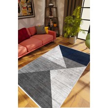 Salon Halısı Modern Patchwork Gri Indigo Lacivert Kaydırmaz Kesme Yıkanabilir Ince Halı Tüysüz Kilim