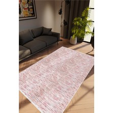 Salon Halısı Modern Eskitme Pembe Kaydırmaz Kesme Yıkanabilir Ince Halı Tüysüz Kilim