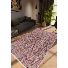 Modern Geometrik Pembe Kahverengi Bordo Kaydırmaz Kesme Yıkanabilir Ince Halı