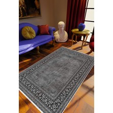 Salon Halısı Klasik Gri Kaydırmaz Kesme Yıkanabilir Ince Halı Tüysüz Kilim