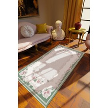 10 Post Online Klasik Yeşil Dijital Baskı Halı Kaydırmaz Ince Yıkanabilir