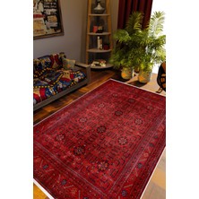Salon Halısı Otantik Eskitme Bordo Kaydırmaz Kesme Yıkanabilir Ince Halı Tüysüz Kilim