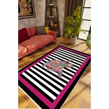 10 Post Online Salon Halısı Çizgili Fil Pembe Bordo Beyaz Siyah Kaydırmaz Yıkanabilir Ince Halı Tüysüz Kilim