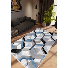 10 Post Online Salon Halısı Modern Geometrik Mavi Gri Siyah Kaydırmaz Kesme Yıkanabilir Ince Halı Tüysüz Kilim