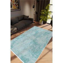 Modern Eskitme Mavi Kaydırmaz Kesme Yıkanabilir Ince Halı