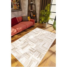 Salon Halısı Modern Eskitme Bej Krem Kaydırmaz Kesme Yıkanabilir Ince Halı Tüysüz Kilim