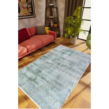 Salon Halısı Doku Eskitme Mavi Kaydırmaz Kesme Yıkanabilir Ince Halı Tüysüz Kilim