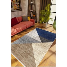 Salon Halısı Modern Patchwork Gri Lacivert Kahverengi Kaydırmaz Yıkanabilir Ince Halı Tüysüz Kilim
