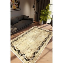 Salon Halısı Modern Eskitme Kahverengi Krem Kaydırmaz Kesme Yıkanabilir Ince Halı Tüysüz Kilim