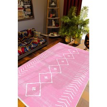 10 Post Online Salon Halısı Otantik Eskitme Pembe Kaydırmaz Kesme Yıkanabilir Ince Halı Tüysüz Kilim