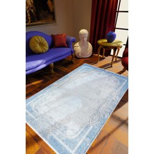 Salon Halısı Klasik Mavi Kaydırmaz Kesme Yıkanabilir Ince Halı Tüysüz Kilim