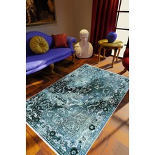 Salon Halısı Klasik Mavi Kaydırmaz Kesme Yıkanabilir Ince Halı Tüysüz Kilim