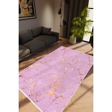 10 Post Online Salon Halısı Taş Mermer Modern Gold Pembe Altın Kaydırmaz Kesme Yıkanabilir Ince Halı Tüysüz Kilim