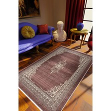 Salon Halısı Klasik Kahverengi Kaydırmaz Kesme Yıkanabilir Ince Halı Tüysüz Kilim