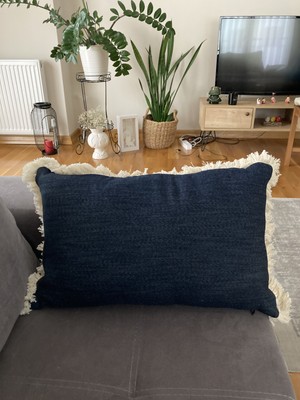 Stelo de Maro Denim Püskül Detaylı Dikdörtgen Kırlent Kılıfı 30X50 cm - 1 Adet Kılıf