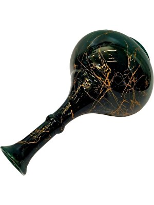 Ege 30 cm Çini Gözyaşı Vazo-Zümrüt Yeşil/siyah-Mermer Desenli El Yapı