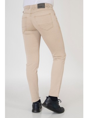 White Stone Békés Pamuklu Slim Fit 5 Cep Jean Örme Pantolon Toupe