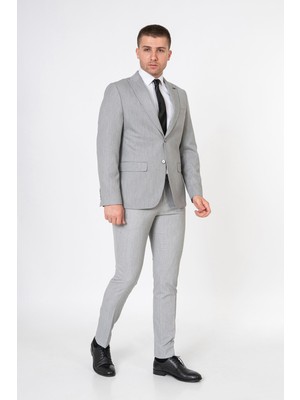 White Stone Fejér Slim Fit 6 Drop Likralı T144 Düz Takım Elbise Gri