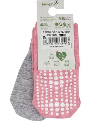 Bibaby Biorganic Paw 2'li Kaymaz Çorap 68393 Pembe Gri