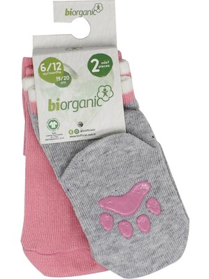 Bibaby Biorganic Paw 2'li Kaymaz Çorap 68393 Pembe Gri