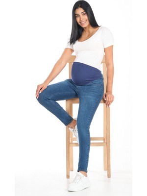 Busa Hamile Skinny Dar Paça Kot Pantolon Mavi