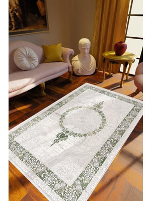 Salon Halısı Salon Halısı Eskitme Haki Gri Krem Kaydırmaz Kesme Yıkanabilir Ince Halı Tüysüz Kilim