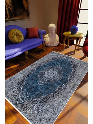 10 Post Online Salon Halısı Eskitme Lacivert Gri Mavi Kaydırmaz Kesme Yıkanabilir Ince Halı Tüysüz Kilim