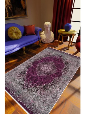 Salon Halısı Salon Halısı Eskitme Bordo Mor Kaydırmaz Kesme Yıkanabilir Ince Halı Tüysüz Kilim